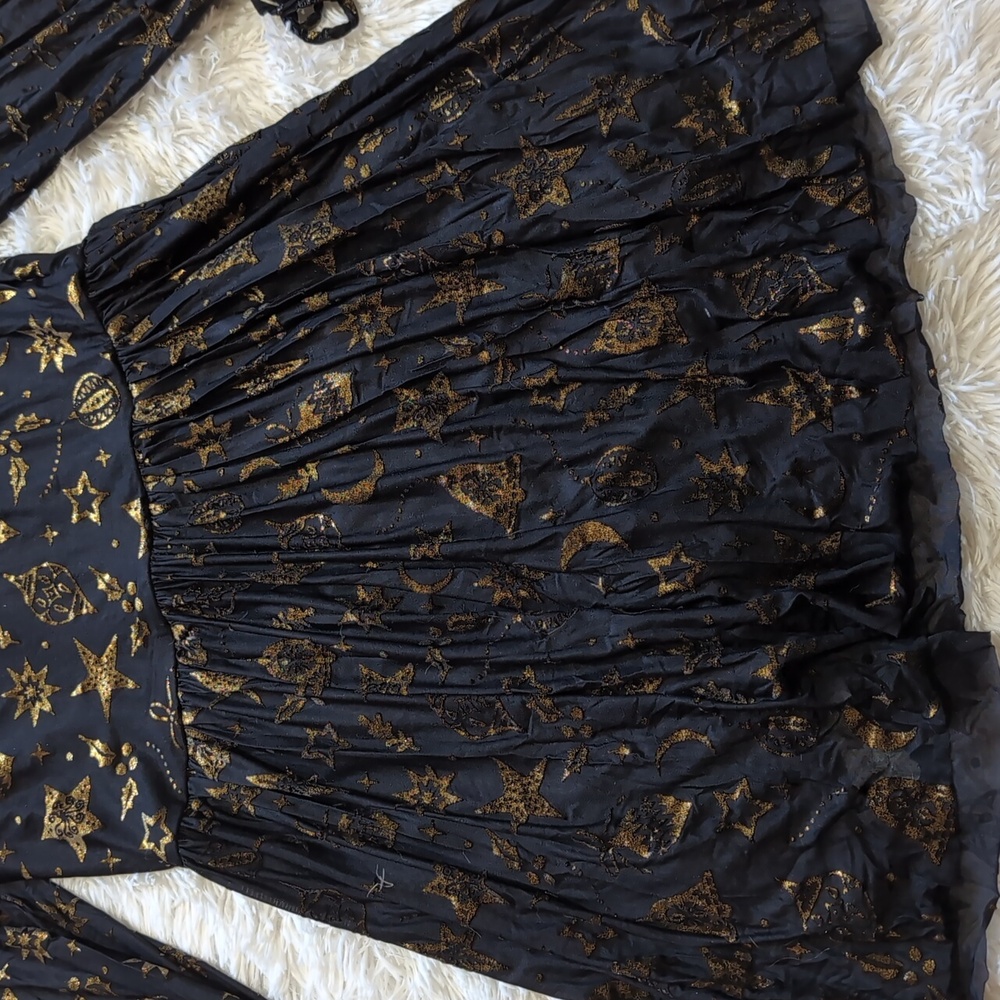 NWT Blackmilk Gold Burned Velvet Goth Christmas Baubles Dress Size Medium - Picture 11 of 16